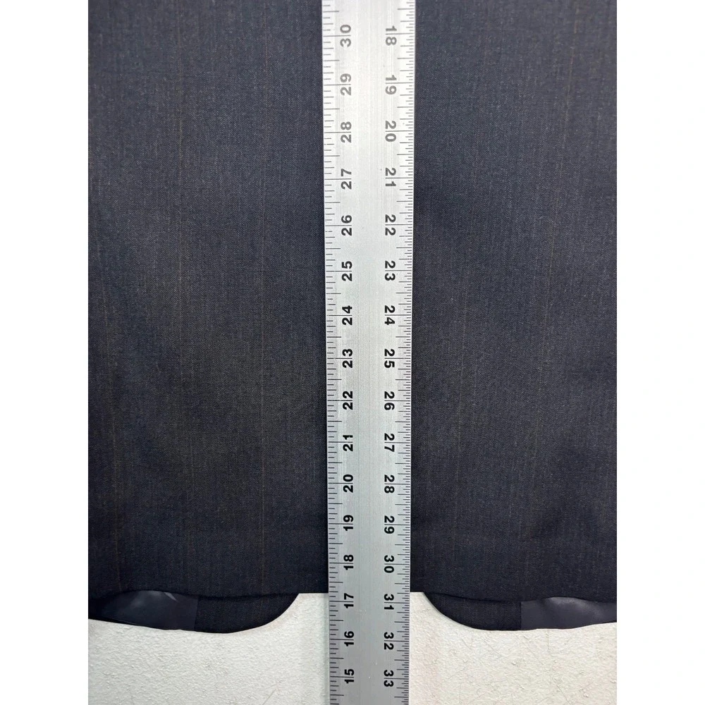 vtg 90s Albert Nipon 38R 30x30 Charcoal Stripe 2pc Pant Suit Wool Pleated Cuffed